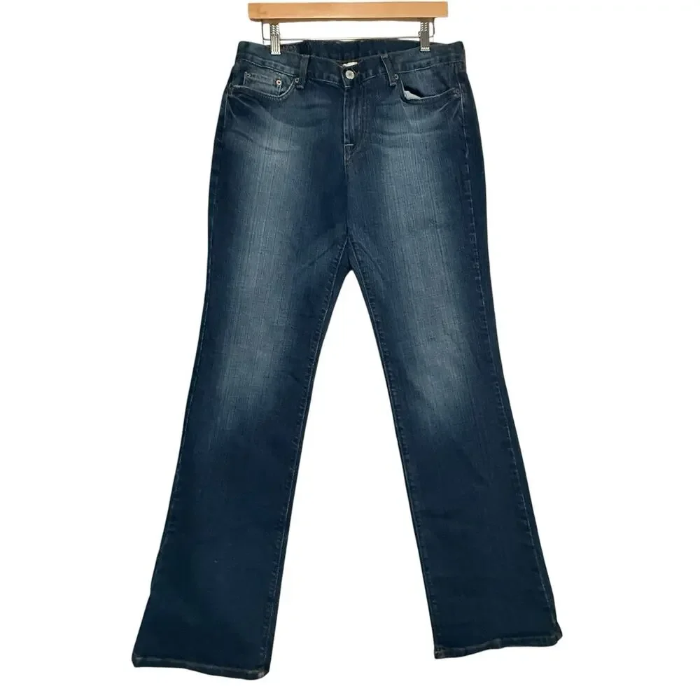 VTG Y2k Lucky Brand Jeans SIZE 12 LONG TALL Bootcut Fleur De Lis Embroidered USA